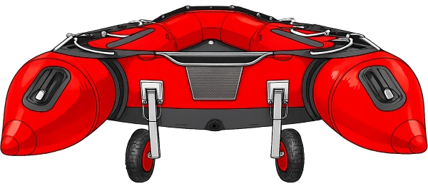 Ruedas instaladas en la popa de un bote rojo